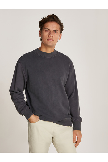 Calvin Klein Men Black Washed Woven Label Pullover Sweatshirt