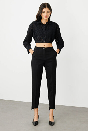 Ekol Elastic Waist Skinny Leg Trousers Black-2070