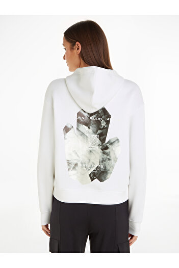 Calvin Klein Women White Back Diamond Graphic Hoodie