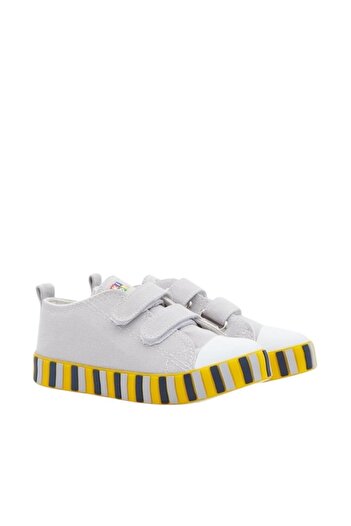 Liger Unisex Çocuk Keten Kısa Convers Modeli Cırtlı Sneaker Spor Ayakkabı (26-30) GRİ - SARI