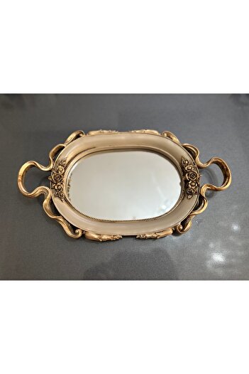 busraconcept Tray , Special Design Handmade Coffee Tray 30cm Beige Color