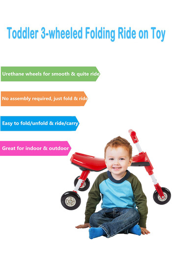 lovely baby Toddler 3-Wheel Folding Ride-On Toy No Assembly Required Baby Walking Tricycle EVA/Urethane Wheels