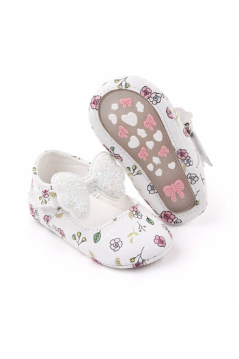 Superbaby Pantofiori albi cu floricele si fundita