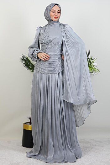 GİYZAMİLA Serap Hijab Evening Dress Gray