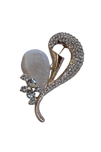 PUFO Elegant women's brooch, Brilliant Stone, pebble pattern, gold