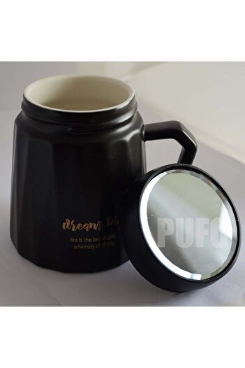 PUFO Inspire ceramic mug with lid for coffee or tea, 350 ml, black