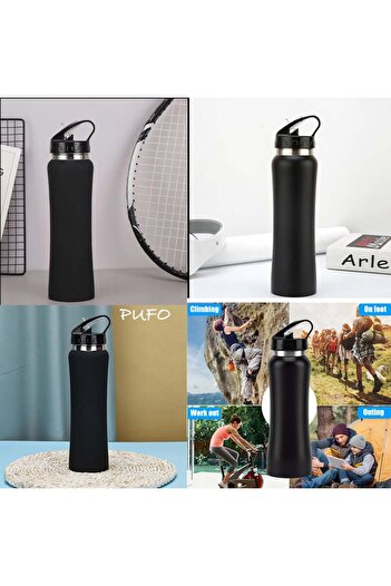 PUFO Simple metal thermos bottle for drinks, isothermal, 600 ml, black