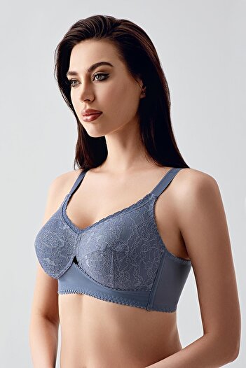 C&City Dark Blue Minimizer Bra - Tulle Detailed C12306