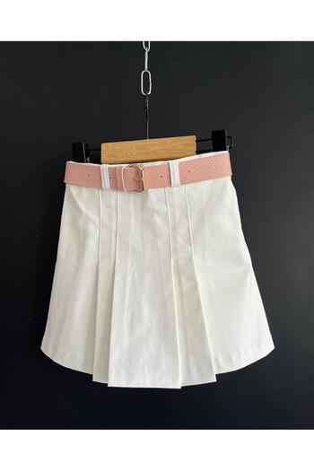 STAR GOGO KİDS Girl's White Shorts Skirt (Belt Included.)