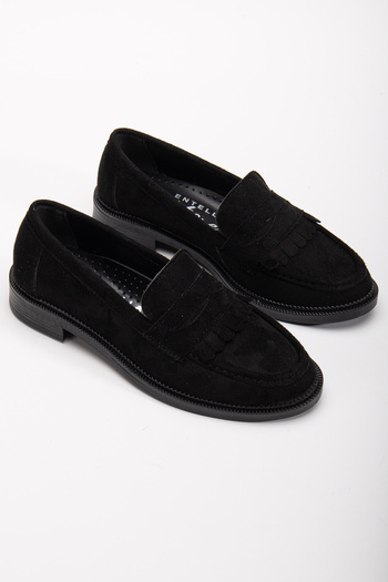 Entella Store Women's Loafer Tasseled Black Suede Casual Shoes