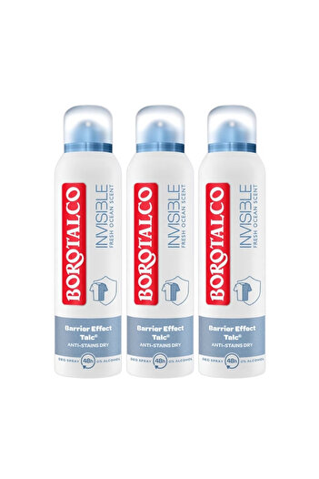 Borotalco Pack of 3 X Deodorant Spray, Invisible Fresco, 150 ml