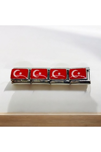 MeSin Store Turkish Flag Charm Steel Italian Bracelet with Attachment