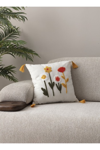 SWITA Comfort Series Punch Embroidered Linen Throw Pillow Cover 43X43 cm