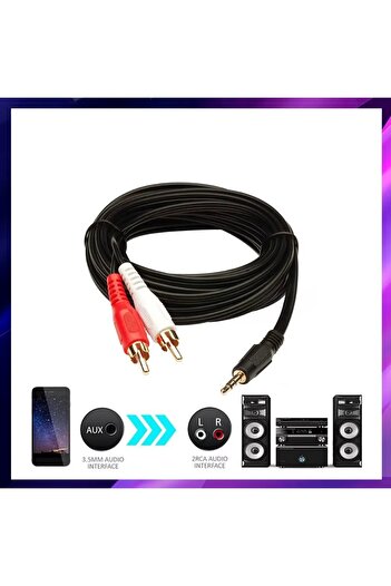Derwell 1.8 Metre 1.8mt Stereo Lale Kablo Ses Sistemi Kablosu Aux Rca Tv Dvd Stereo 2 Rca Erkek Kablo 3.5mm