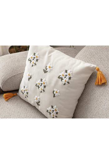 SWITA Comfort Series Punch Embroidered Linen Throw Pillow Cover 43X43 cm