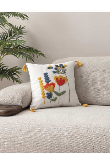 SWITA Comfort Series Punch Embroidered Linen Throw Pillow Cover 43X43 cm