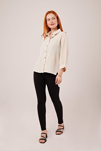 Şair Beige Shirt with Sleeve Fold Detail