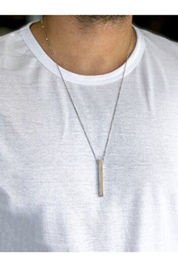 The Collection Necklace Men's Rectangular Silver Necklace 70cm