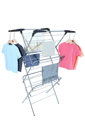 Taimi 3-Tier Foldable Clothes Drying Rack, Indoor and Outdoor Laundry Dryer with Non-Slip-Grey-75X64X35CM