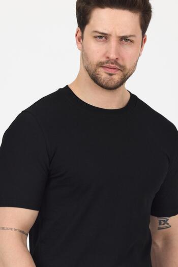 DAMGA JEANS Men's Cotton Crew Neck Short Sleeve Tight Summer Black - Cream - Navy Blue 3-Piece Basic T-Shirt Pack