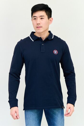 PAUL FRANK Men Regular Fit Graphic Print Long Sleeve Polo Shirt, Navy