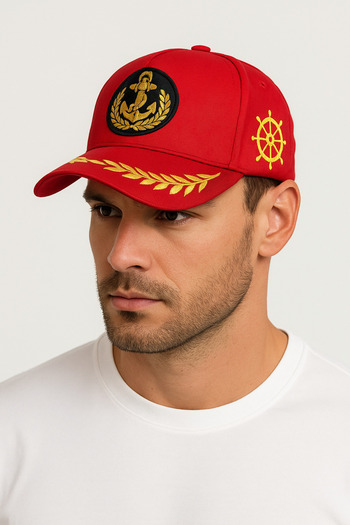 CosmoOutlet Unisex Red Captain Hat - Adjustable Sailor Anchor