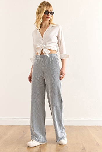 Olalook Women's Navy Blue Elastic Waist Flowing Twist Pants Pnt-19000334