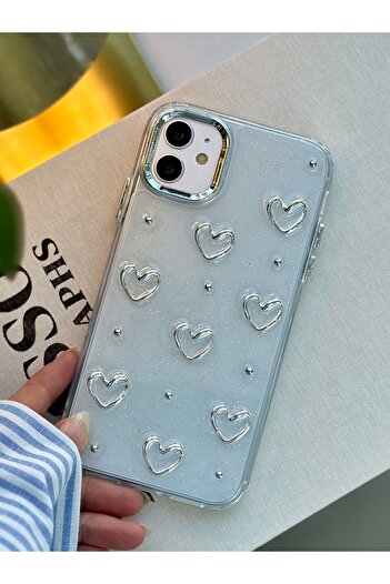 Go Aksesuar iPhone 11 Transparent Metal Heart Epoxy Silicone Case with Toy