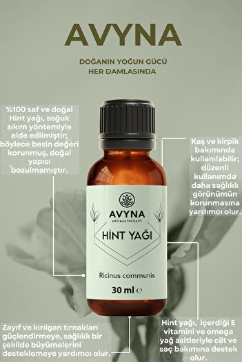 AVYNA Hint Yağı ( Yoğun Kıvamlı Yağ ) 30 ml Soğuk Sıkım %100 Saf Ve Doğal (CASTOR OİL)