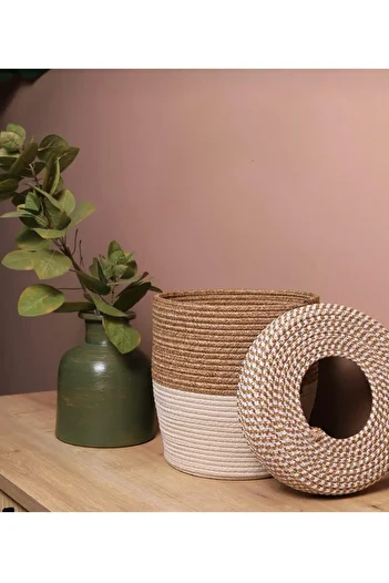 ModaCardin Modern Trash Can with Jute Straw Lid