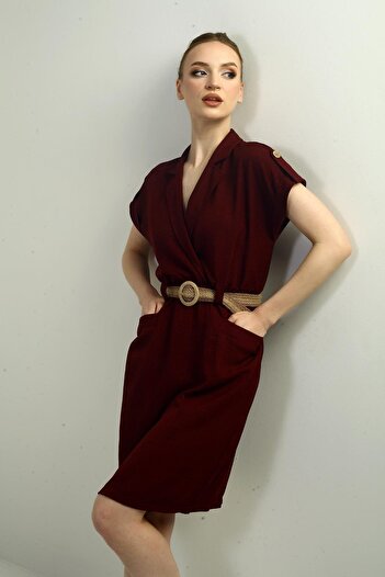 By Saygı Women's Bag Pocket Belted Dress