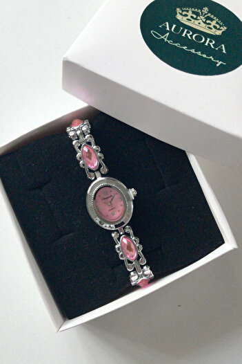 AurorAccessory Pinterest Pink Color Drop Stone Minimal Women's Wristwatch