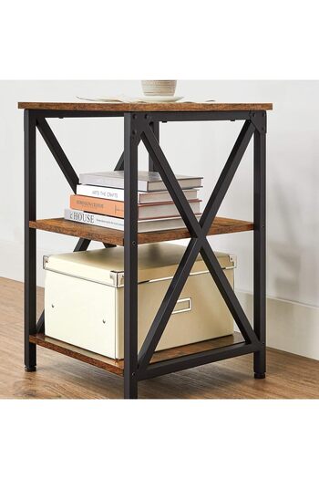 1st First Sofa Side Table with 3 Open Storage Shelves in Metal Frame and X Design