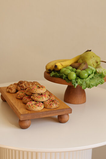 justwood 2 Pieces 25/10 Lucca and 17x30 Cm Risus Wooden Rectangular Cake Presentation Serving Plate Set
