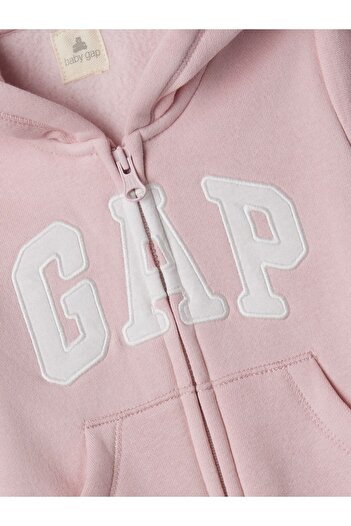 GAP Bebek Pembe Gap Logo Kulak Aplikeli Fermuarlı Fleece Tulum
