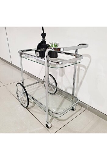 private house Taiwanese silver steel glass tea trolley