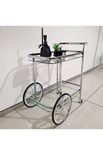 private house Taiwanese silver steel glass tea trolley