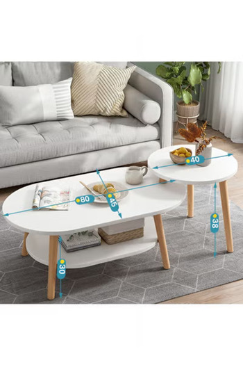 Taimi Nesting Coffee Table for Living Room, Large Oval Coffee Table with 2Layers(80x45x30)+(40x40x38)cm