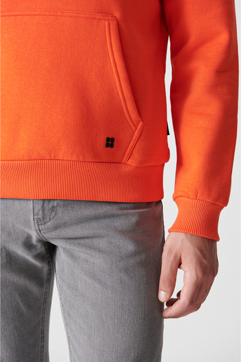 Avva Men's Neon Orange 3 Thread Cotton Hooded Sweatshirt - E 001018