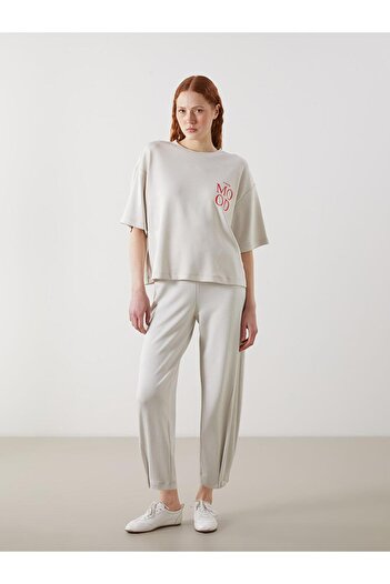 LC Waikiki Γυναικείο μπλουζάκι με στάμπα LCW Vision Crew Neck Oversize