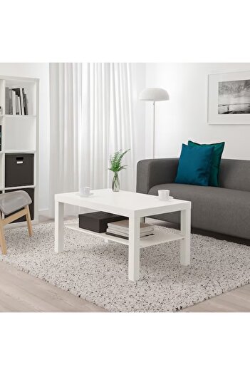 Generic Table With Bottom Shelf, Size 90cm X 55cm X 45cm, Acrylic Coating, Beige Wood