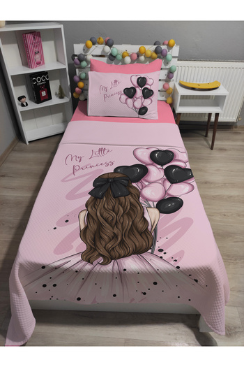 yok yok evim eve dair her şey 4 Piece Balloon Girl Patterned Elastic Sheet Single Pique Bed Cover Set