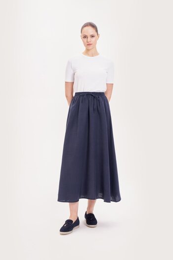 TERZİ DÜKKANI TERMÉSZETES 100% VÁSZON BELI ELASTIC SZOKNYA NAVY BLUE