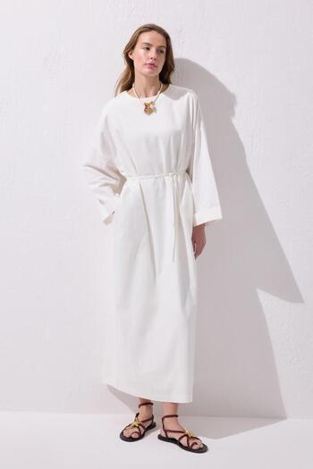 KADRİYE BAŞTÜRK Solen Linen Long Dress Ecru