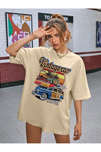 PENTHİLUS Women's Summer Comfortable Shoulder Tie T-Shirt Letter & Car Printed