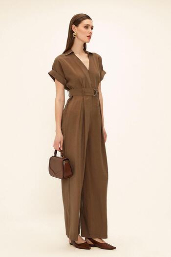 Olcay Kurzärmliger Overall aus Modal mit Gürtel BROWN 9342