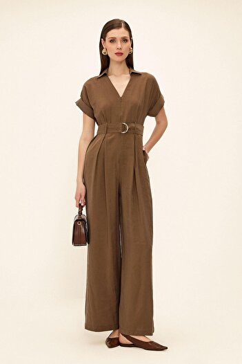 Olcay Kurzärmliger Overall aus Modal mit Gürtel BROWN 9342