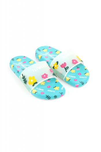 TECOS Women's floral print beach slippers, Tecos®, size 39, blue, 25.5 centimeters