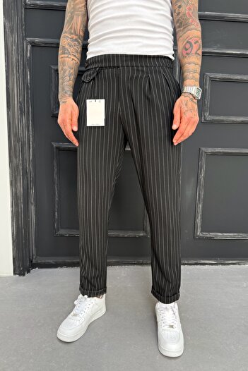 MADZEYMODA Ανδρικό παντελόνι Boyfriend Mold Double Leg Πλισέ μαύρο υφασμάτινο παντελόνι KE-1025