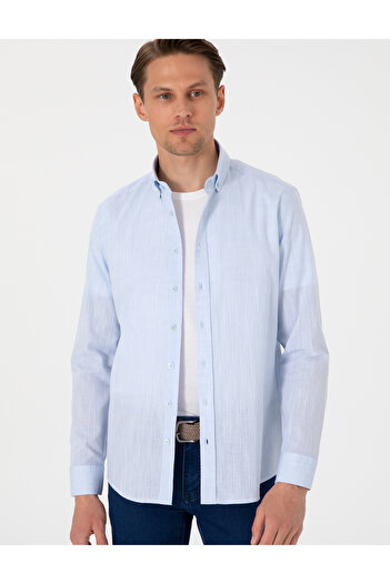 Pierre Cardin Açık Mavi Keten Görünümlü Slim Fit Uzun Kollu Gömlek 50307025-VR003